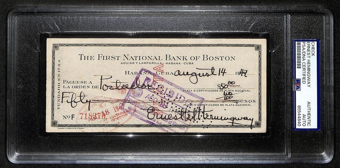 1947 Ernest Hemingway autographed bank check PSA DNA authenticated (1 of 2)