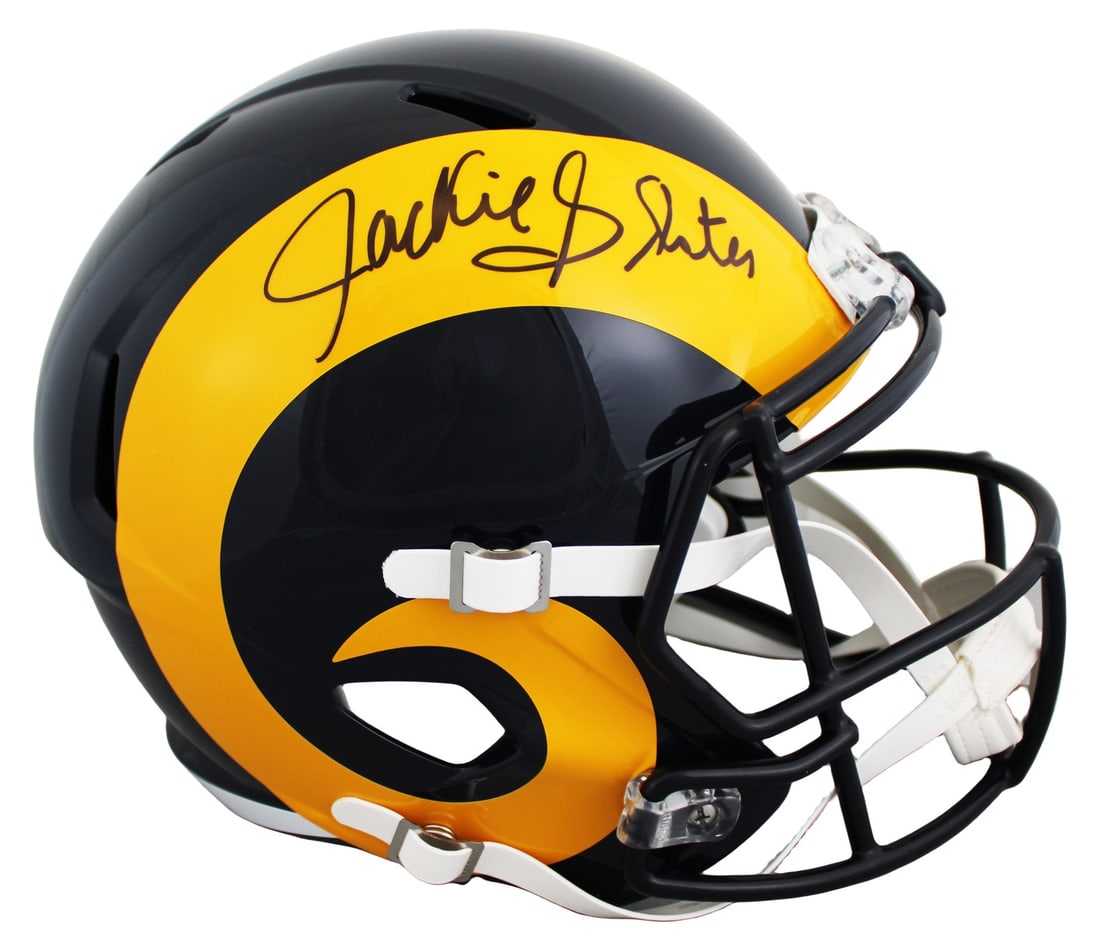 Jackie Slater autographed Rams throwback full size Speed replica helmet BAS: Jackie Slater autographed Rams throwback full size Speed replica helmet BAS Autographed 1981-99 throwback full size Speed replica helmet personally signed by Jackie Slater of the Los Angeles Rams. Thi