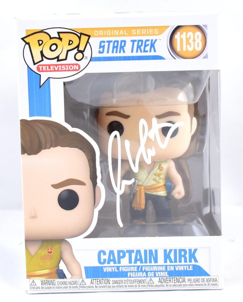 Funko Star Trek William Shatner Signed Vinyl Figure 1138 Beckett Holo: Funko Star Trek William Shatner Signed Vinyl Figure 1138 Beckett Holo Funko Pop figurine #1138 featuring William Shatner autographed Star Trek item with Beckett W Holo. Pre-owned condition. Made in Vi