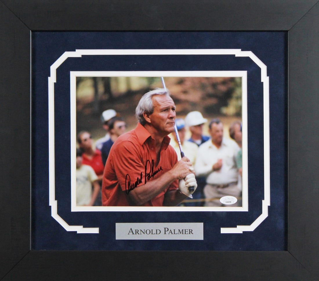 Framed 8x10 Arnold Palmer Signed Golf Photo JSA AL66306: Framed 8x10 Arnold Palmer Signed Golf Photo JSA AL66306 Framed horizontal 8x10 original photo personally signed by Arnold Palmer. This pre-owned golf collectible includes JSA authentication and a COA/