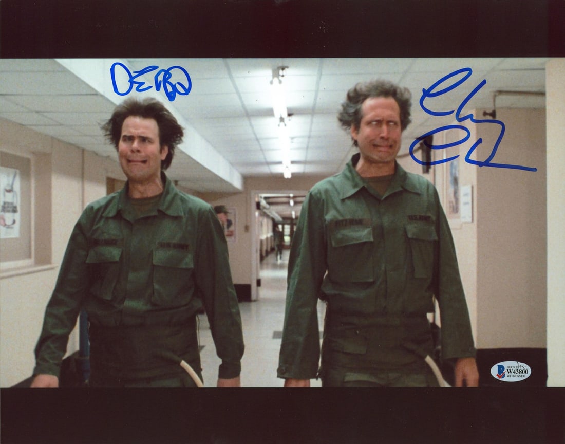 11x14 Spies Like Us Photo Signed by Chevy Chase and Dan Aykroyd Beckett Witnessed: 11x14 Spies Like Us Photo Signed by Chevy Chase and Dan Aykroyd Beckett Witnessed This 11x14 photograph features Chevy Chase and Dan Aykroyd in a hallway scene from "Spies Like Us." The photo is perso
