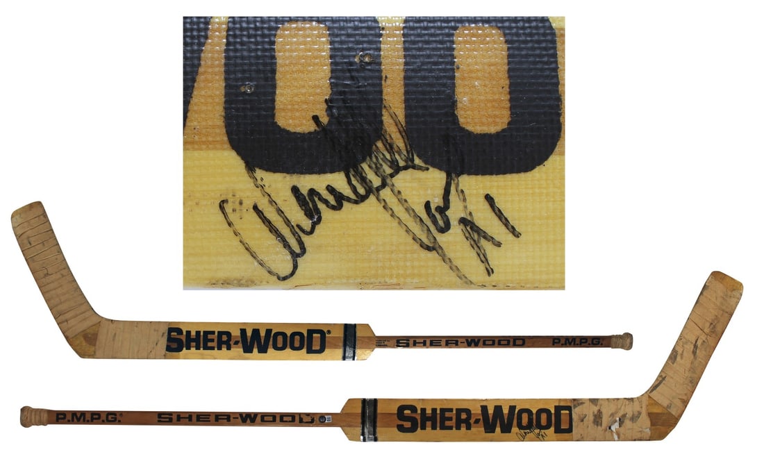 Signed Game Used Goalie Hockey Stick Wendell Young Sher-Wood P.M.P.G. BAS: Signed Game Used Goalie Hockey Stick Wendell Young Sher-Wood P.M.P.G. BAS Autographed game-used Sher-Wood P.M.P.G. goalie hockey stick signed by Wendell Young. This pre-owned hockey collectible is ass