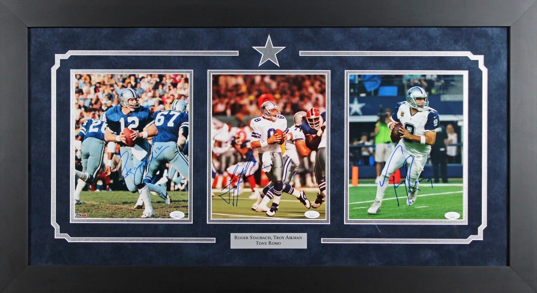 Framed 8x10 Dallas Cowboys Photo Signed by Staubach Aikman Romo JSA (1 of 4)