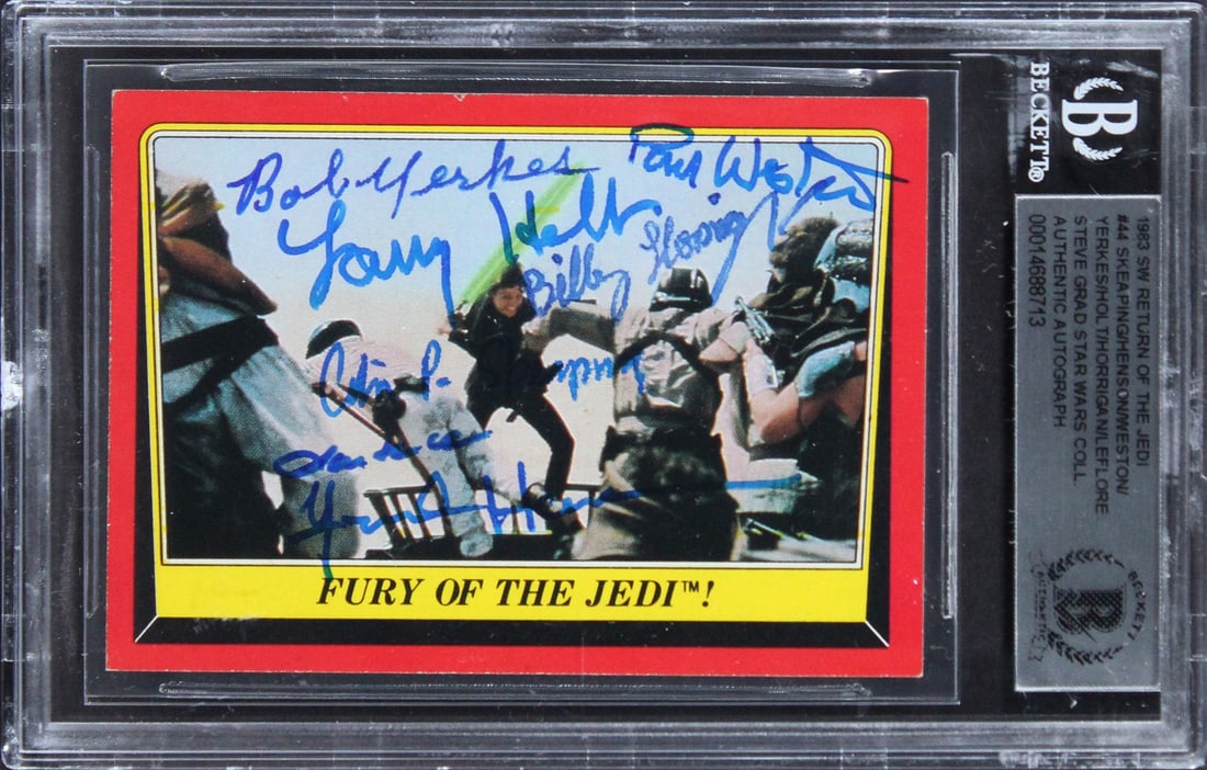 Beckett authenticated 1983 Star Wars ROTJ card signed by 7 cast members (1 of 2)