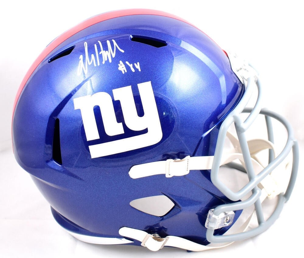 Signed Full Size Speed Helmet Jalin Hyatt New York Giants Beckett Holo: Signed Full Size Speed Helmet Jalin Hyatt New York Giants Beckett Holo Autographed New York Giants full-size speed helmet signed by Jalin Hyatt. The helmet is listed as an original item, with Beckett 