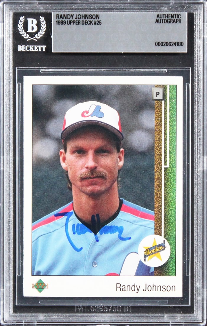 Randy Johnson 1989 Upper Deck 25 Rookie Card Beckett Authenticated: Randy Johnson 1989 Upper Deck 25 Rookie Card Beckett Authenticated Authentic Randy Johnson signed 1989 Upper Deck #25 rookie card from his Montreal Expos period. This original baseball card is slabbed