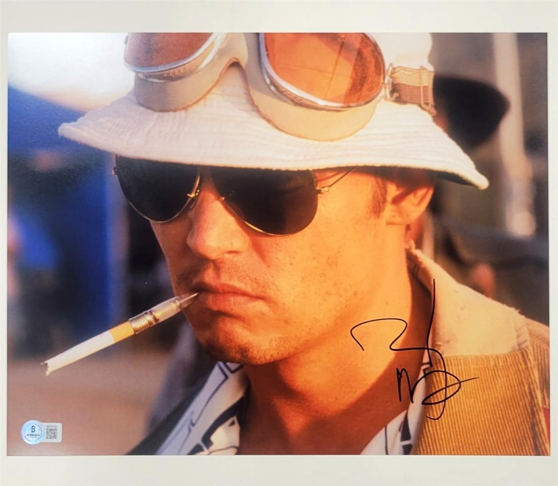 Johnny Depp Signed 11x14 Fear and Loathing Photo Beckett Authenticated: Johnny Depp Signed 11x14 Fear and Loathing Photo Beckett Authenticated This is an original 11x14 photograph from the iconic movie 'Fear and Loathing in Las Vegas', personally signed by Johnny Depp. Th