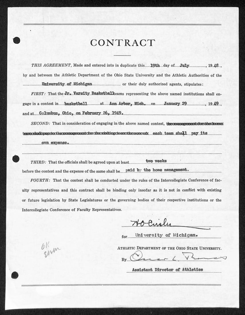 Fritz Crisler Signed Michigan Football Contract PSA Authenticated: Fritz Crisler Signed Michigan Football Contract PSA Authenticated This item is an original contract signed by Fritz Crisler, the Hall of Fame head football coach for the University of Michigan. The au