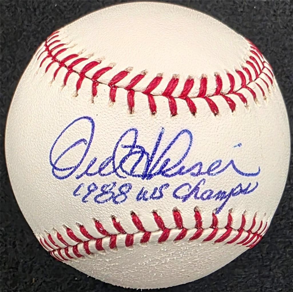 PSA Authenticated Orel Hershiser Autographed Dodgers MLB Baseball 1988 WS Champs: PSA Authenticated Orel Hershiser Autographed Dodgers MLB Baseball 1988 WS Champs Original signed MLB baseball autographed by Orel Hershiser and inscribed "1988 WS Champs." This pre-owned collectible i