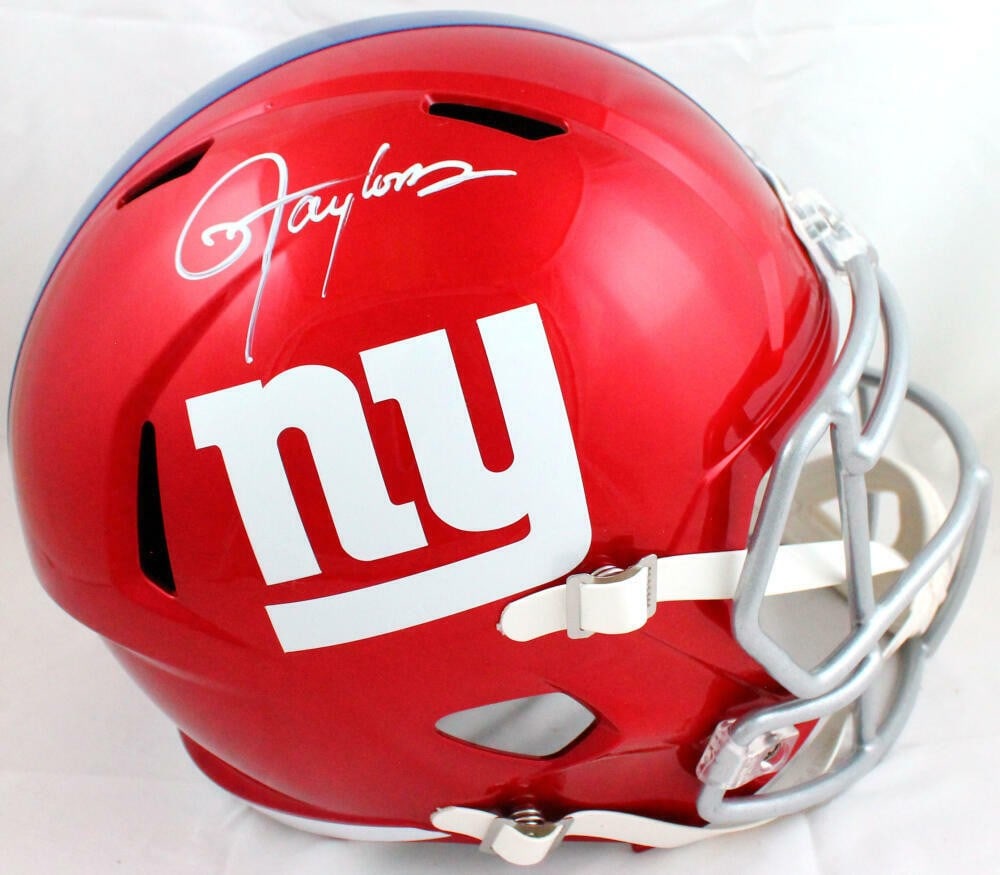 Lawrence Taylor autographed New York Giants full size Flash Speed helmet JSA: Lawrence Taylor autographed New York Giants full size Flash Speed helmet JSA This is an original football helmet signed by Lawrence Taylor, featuring New York Giants branding. It is a pre-owned item a