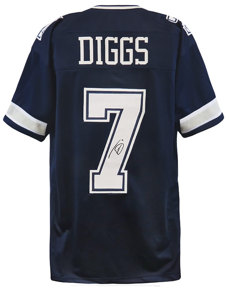 Trevon Diggs Signed Navy Custom Jersey Cowboys with COA: Trevon Diggs Signed Navy Custom Jersey Cowboys with COA This is a Trevon Diggs signed navy custom football jersey from the Dallas Cowboys. The jersey features the player's signature, which has been au