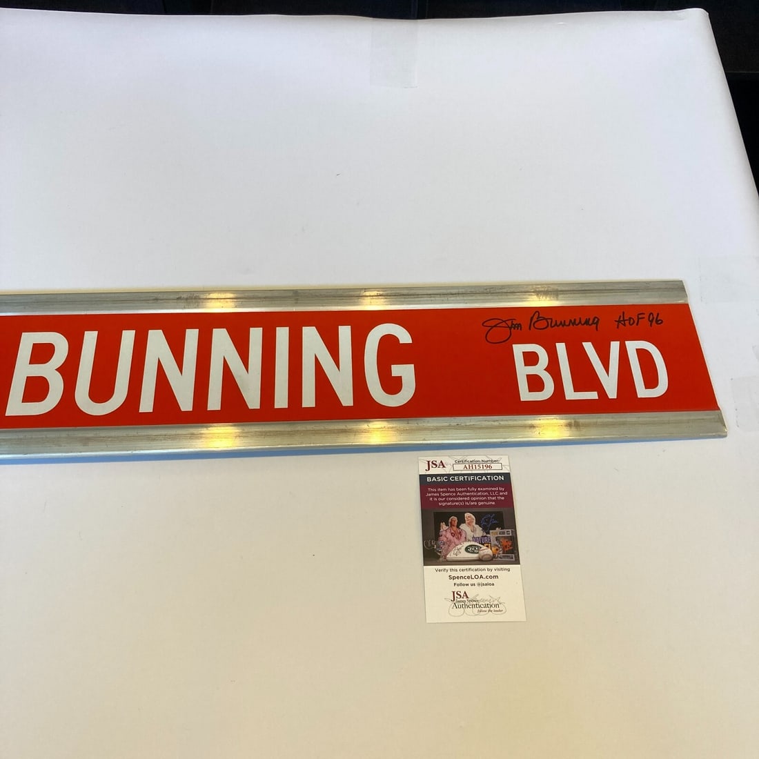 Jim Bunning Signed 6x30 Street Sign JSA Authenticated MLB: Jim Bunning Signed 6x30 Street Sign JSA Authenticated MLB This is a pre-owned, authentic Jim Bunning signed 6x30 street sign, featuring the name 'Jim Bunning BLVD'. The item is double-sided and comes 