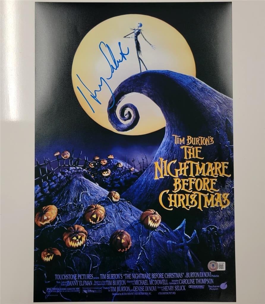 Nightmare Before Christmas 12x18 Photo Signed by Henry Selick Beckett Authenticated: Nightmare Before Christmas 12x18 Photo Signed by Henry Selick Beckett Authenticated This original 12x18 photograph poster from the movie Nightmare Before Christmas features the autograph of Henry Seli
