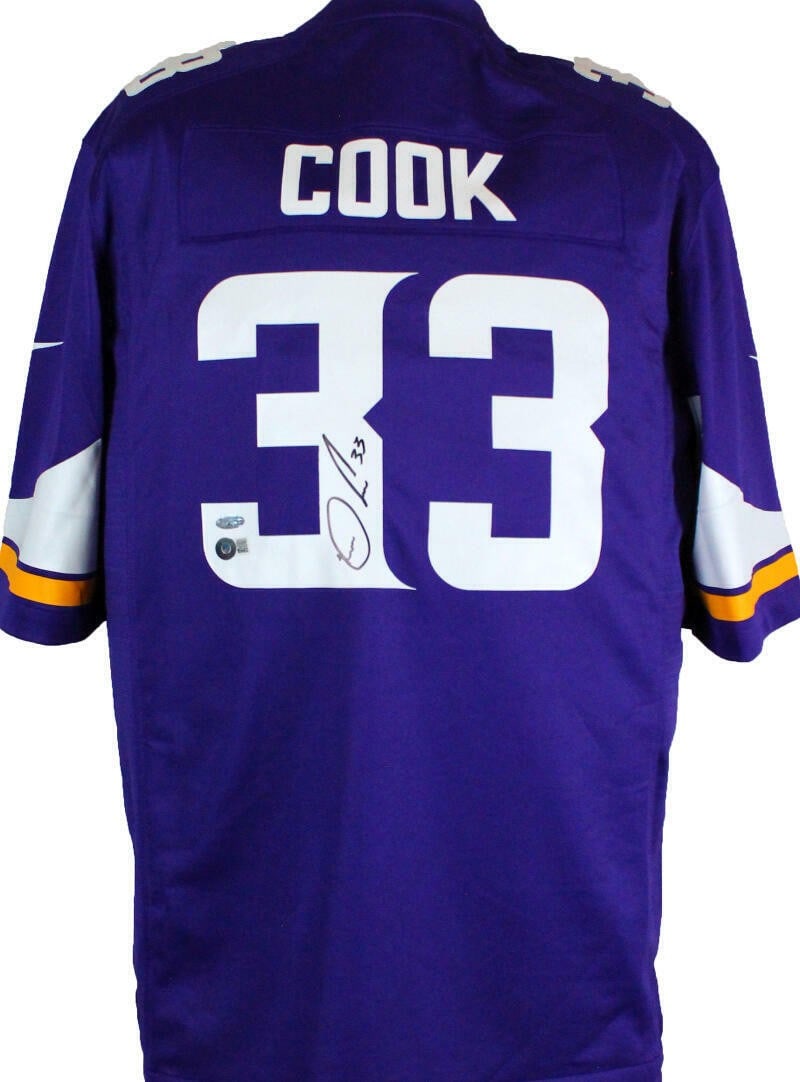 Nike Game Jersey Signed by Dalvin Cook Minnesota Vikings BAS: Nike Game Jersey Signed by Dalvin Cook Minnesota Vikings BAS This is an original Dalvin Cook autographed Minnesota Vikings NFL Nike game jersey in purple. It is a pre-owned football jersey from the Un