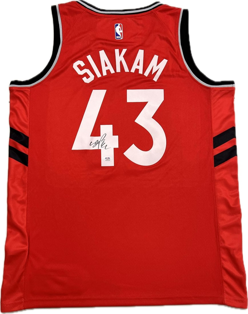 PSA DNA authenticated Pascal Siakam Raptors signed stitched jersey: PSA DNA authenticated Pascal Siakam Raptors signed stitched jersey This is a stitched basketball jersey autographed by Pascal Siakam of the Toronto Raptors, 2019 NBA Champion. The autograph has been a