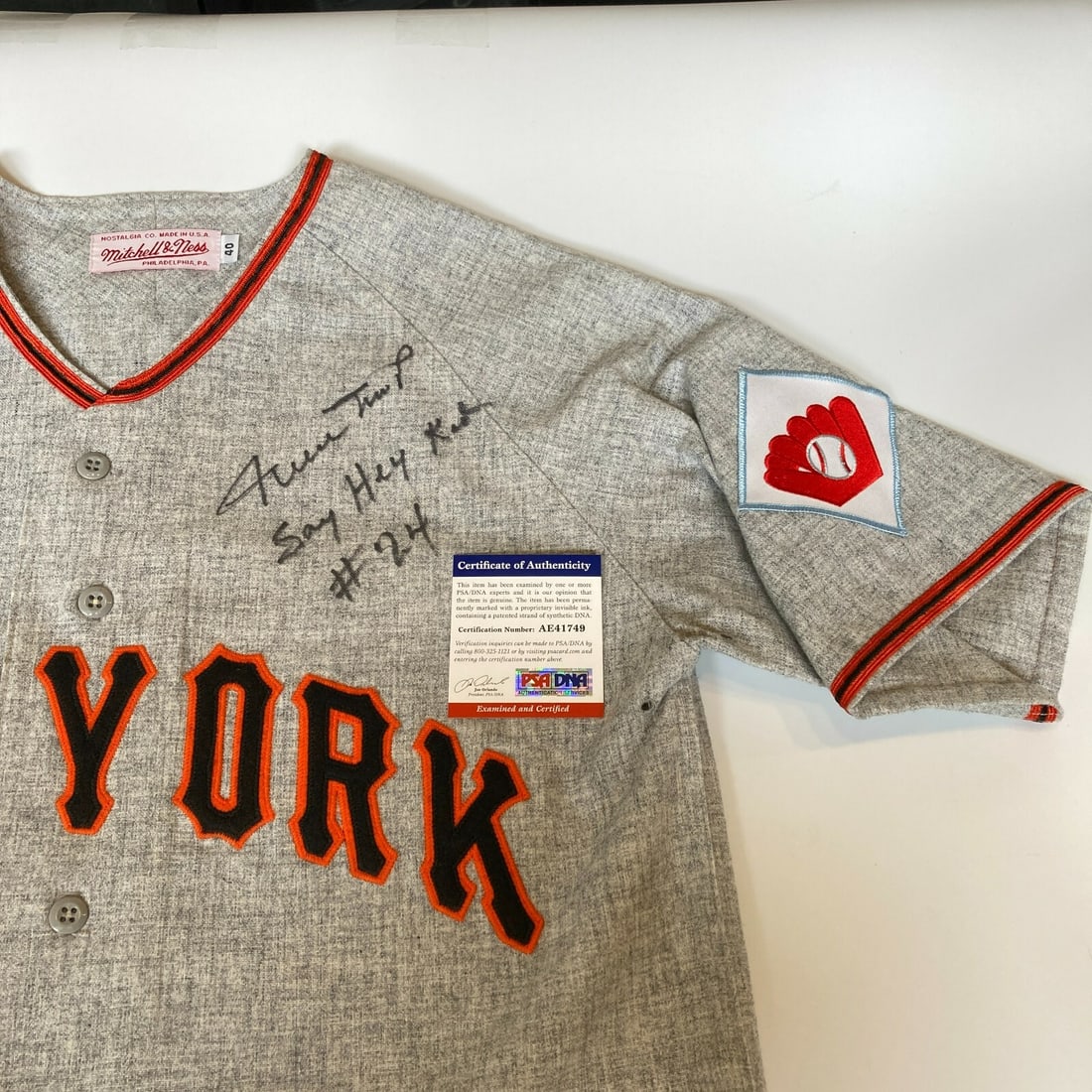 Willie Mays Signed Inscribed 1951 Giants Jersey PSA Authenticated: Willie Mays Signed Inscribed 1951 Giants Jersey PSA Authenticated This is an authentic Mitchell & Ness 1951 Game Model jersey, featuring the iconic Willie Mays "Say Hey Kid #24" inscription. It is an 