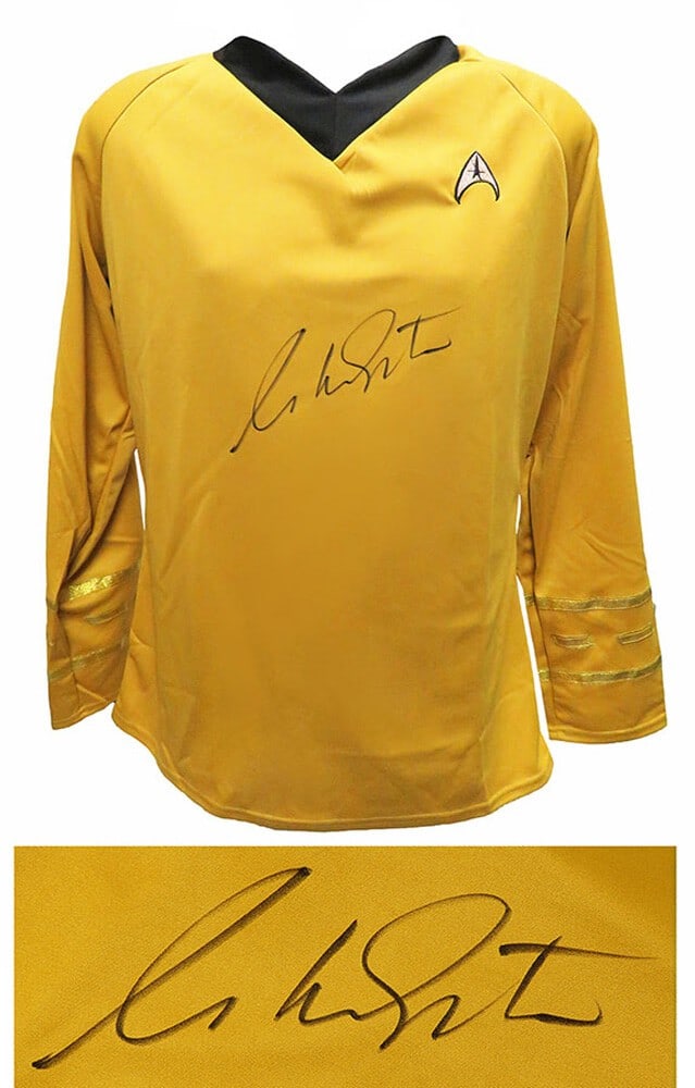 William Shatner Signed Star Trek Captain Kirk Costume Shirt COA: William Shatner Signed Star Trek Captain Kirk Costume Shirt COA This is an original, pre-owned Star Trek Captain Kirk uniform costume shirt, personally signed by William Shatner. The item is accompani