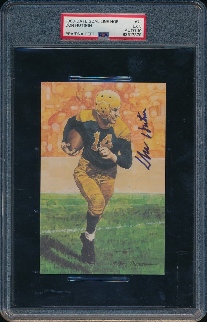 1991 Goal Line Art GLAC Don Hutson signed postcard PSA DNA: 1991 Goal Line Art GLAC Don Hutson signed postcard PSA DNA Original Don Hutson Hall of Fame signed 1991 Goal Line Art GLAC postcard for the Green Bay Packers. The postcard is authenticated by PSA/DNA 