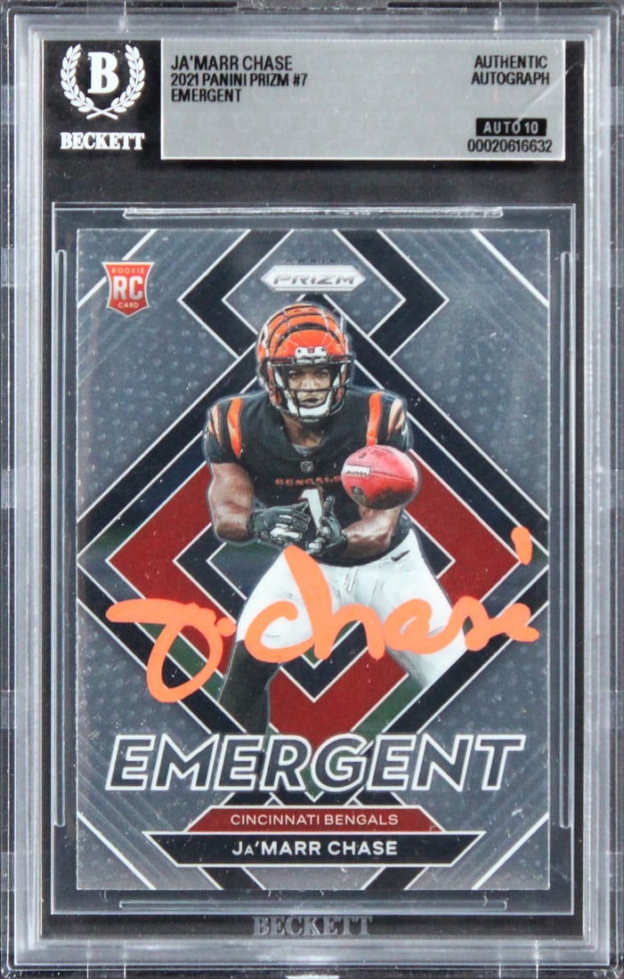 Ja'Marr Chase 2021 Panini Prizm Emergent #7 Autographed Rookie Card Beckett Slab (1 of 2)