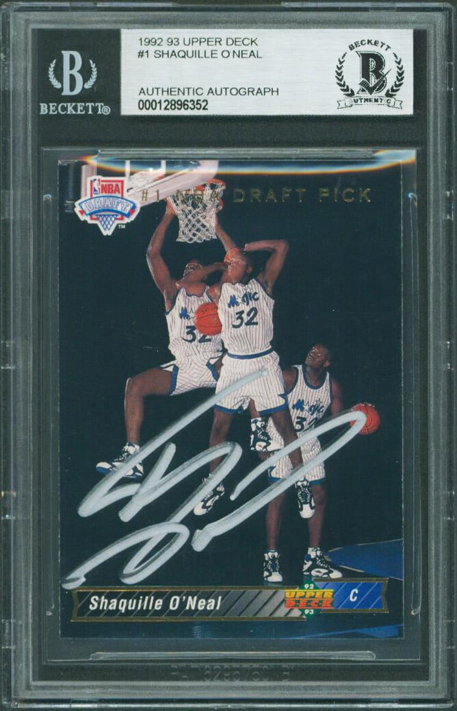 Shaquille O'Neal Signed 1992 Upper Deck Rookie Card BAS Slabbed Orlando Magic: Shaquille O'Neal Signed 1992 Upper Deck Rookie Card BAS Slabbed Orlando Magic Own a piece of basketball history with this autographed 1992 Upper Deck #1 Rookie Card, personally signed by the legendary