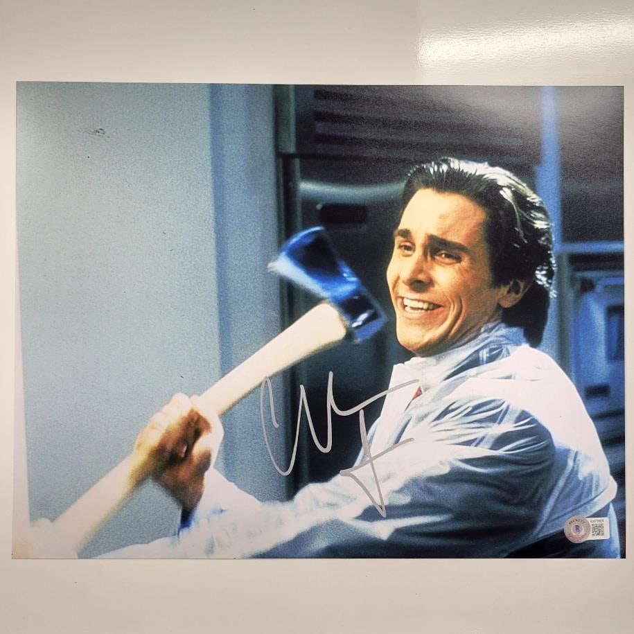 Christian Bale Autographed American Psycho 11x14 Photo Beckett Authenticated: Christian Bale Autographed American Psycho 11x14 Photo Beckett Authenticated This striking 11x14 photograph features Christian Bale's iconic portrayal from the film "American Psycho." Authenticated by
