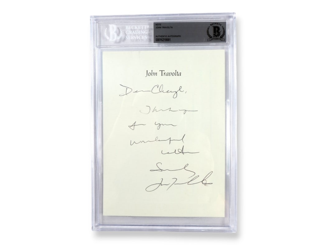 Authentic John Travolta Signed Note Beckett Authenticated BAS Encased (1 of 2)