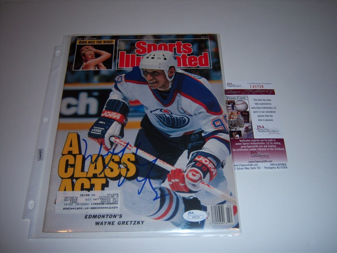 Signed Sports Illustrated Magazine Wayne Gretzky JSA COA Original: Signed Sports Illustrated Magazine Wayne Gretzky JSA COA Original Original Sports Illustrated magazine featuring Wayne Gretzky and signed as stated in the title. This pre-owned hockey collectible rela