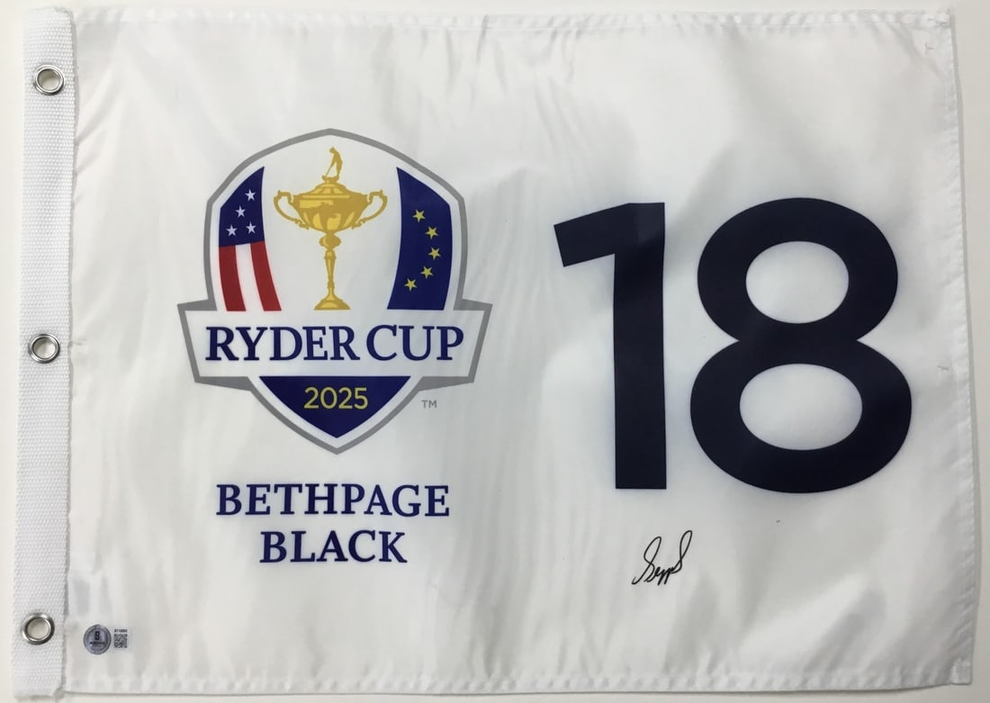 Sepp Straka Signed 2025 Ryder Cup Bethpage Black Flag Beckett Authenticated: Sepp Straka Signed 2025 Ryder Cup Bethpage Black Flag Beckett Authenticated Celebrate the excitement of the 2025 Ryder Cup with this officially licensed Bethpage Black 18 Pin Flag, signed by PGA star 