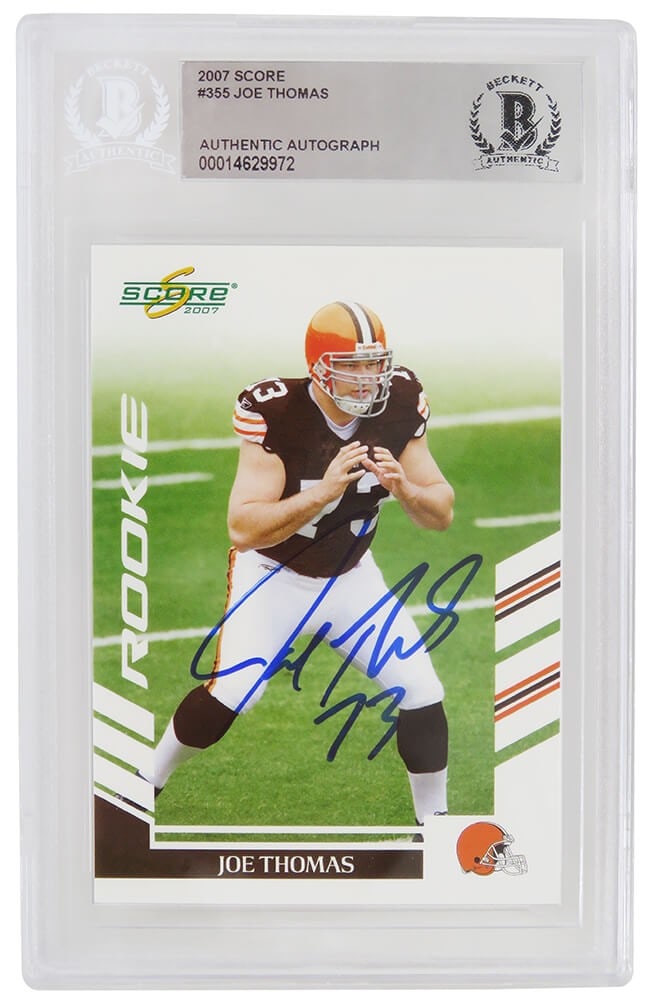 Joe Thomas Signed 2007 Score Rookie Card #355 Beckett Encapsulated (1 of 2)