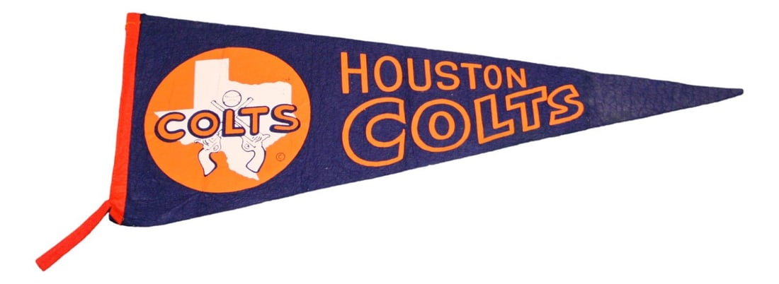Houston Colt .45s 29 Inch Vintage Baseball Pennant: Houston Colt .45s 29 Inch Vintage Baseball Pennant This vintage pennant features the Houston Colts Colt .45's baseball team. Measuring 29 inches in length, it is an original, officially licensed piece