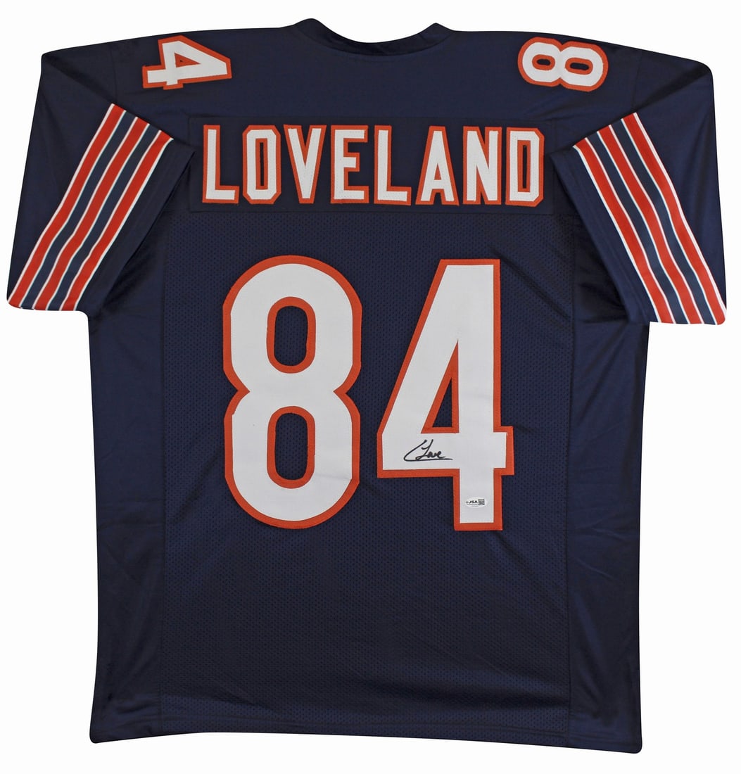 Autographed Navy Jersey Signed by Colston Loveland JSA Certified: Autographed Navy Jersey Signed by Colston Loveland JSA Certified This navy pro style jersey has been personally signed by Colston Loveland of the Chicago Bears. It is a non-branded, custom-stitched je