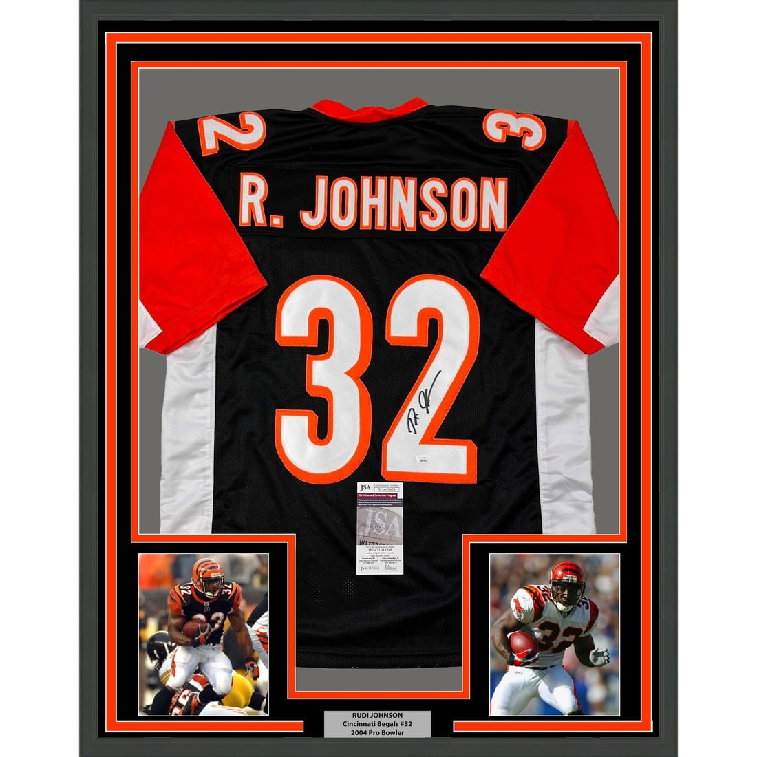 Rudi Johnson autographed framed Cincinnati Bengals black jersey JSA 35x39 (1 of 2)