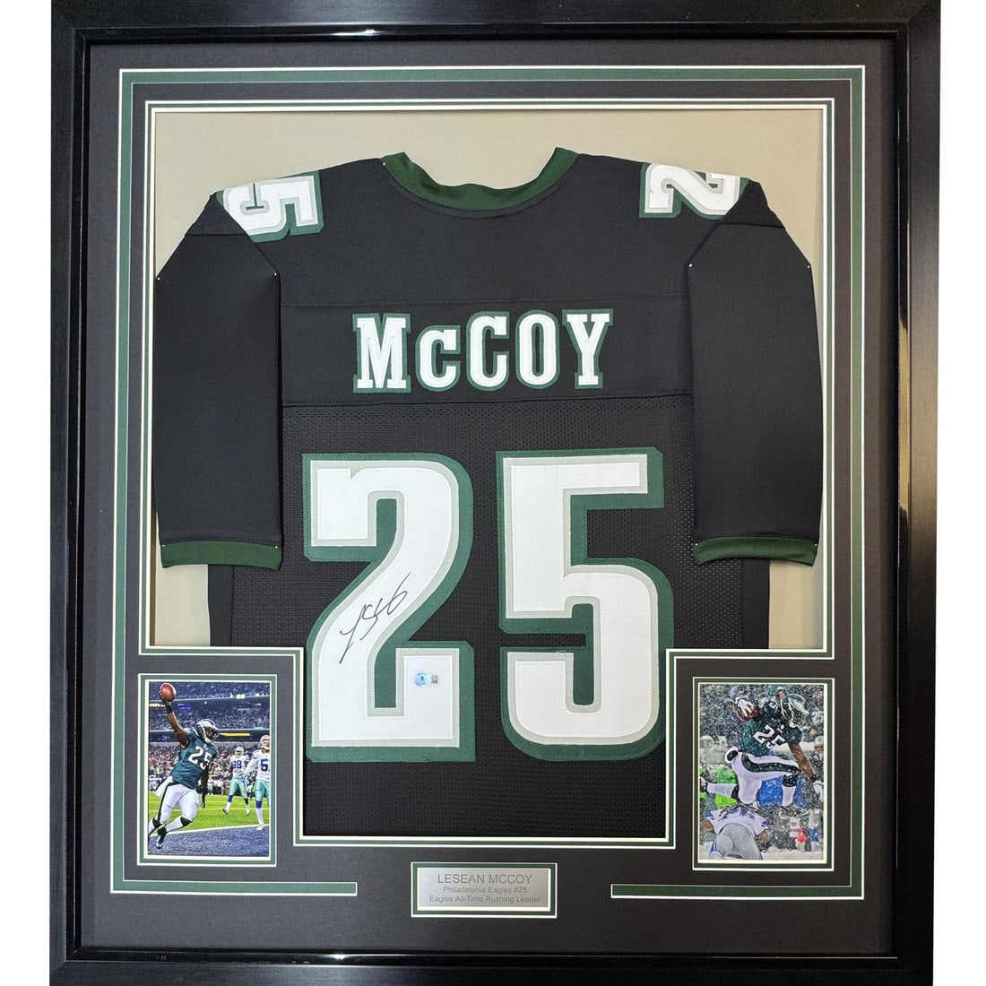 Framed Philadelphia Eagles LeSean McCoy Signed Black Jersey 35x39 JSA COA (1 of 2)