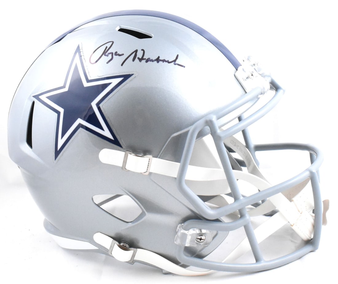 Dallas Cowboys full size speed helmet signed by Roger Staubach Beckett hologram: Dallas Cowboys full size speed helmet signed by Roger Staubach Beckett hologram This pre-owned Dallas Cowboys full-size Speed helmet features the authentic autograph of Roger Staubach. The helmet is a