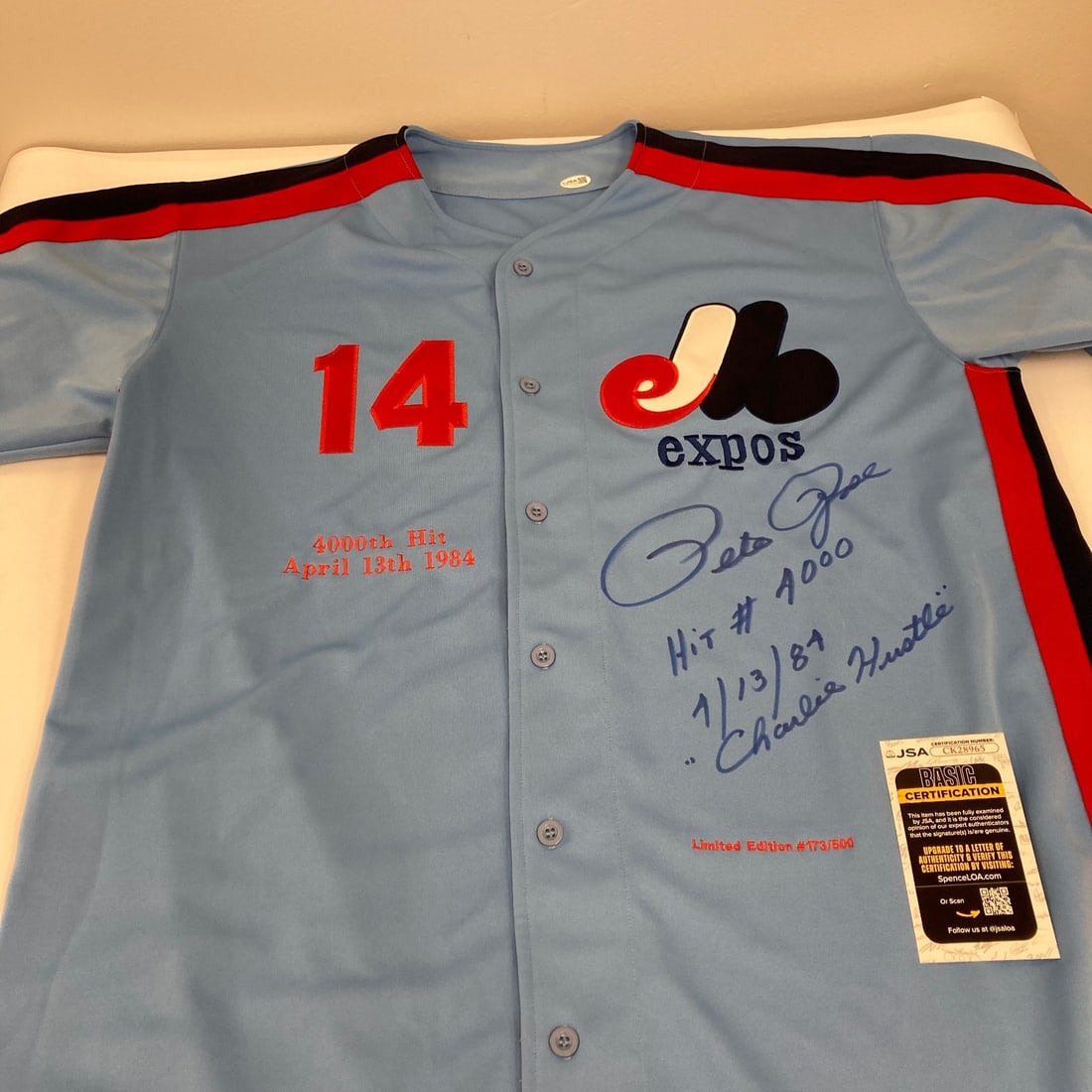 Signed Montreal Expos Pete Rose 4000th Hit Jersey JSA Authenticated (1 of 7)