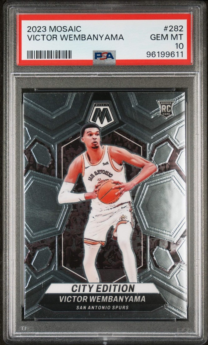 2023 Panini Mosaic Victor Wembanyama Rookie Card PSA 10 San Antonio Spurs: 2023 Panini Mosaic Victor Wembanyama Rookie Card PSA 10 San Antonio Spurs This graded 2023 Panini Mosaic Victor Wembanyama #282 Rookie Basketball Card is a must-have for collectors and fans alike. Enc