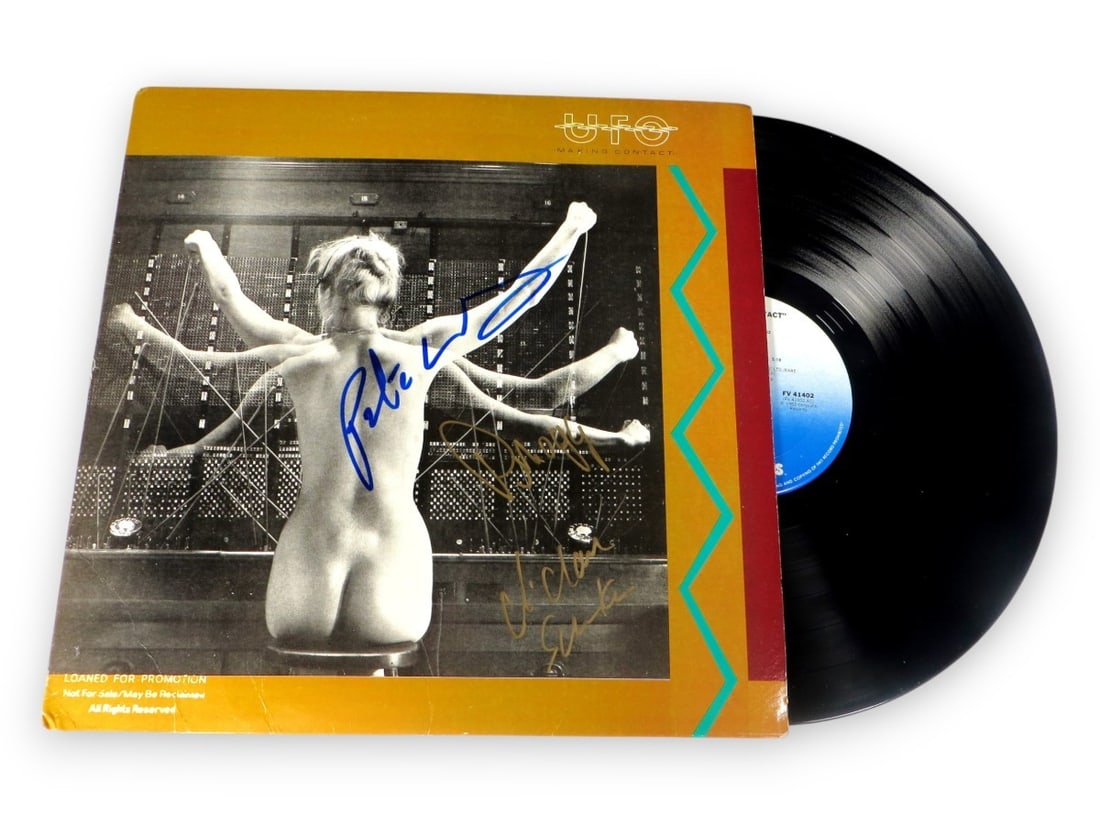 UFO Multi Signed Album Cover Phil Mogg Pete Way Michael Schenker Beckett Authenticated: UFO Multi Signed Album Cover Phil Mogg Pete Way Michael Schenker Beckett Authenticated This is an original UFO Multi Signed Autographed Record Album Cover featuring the signatures of renowned musician