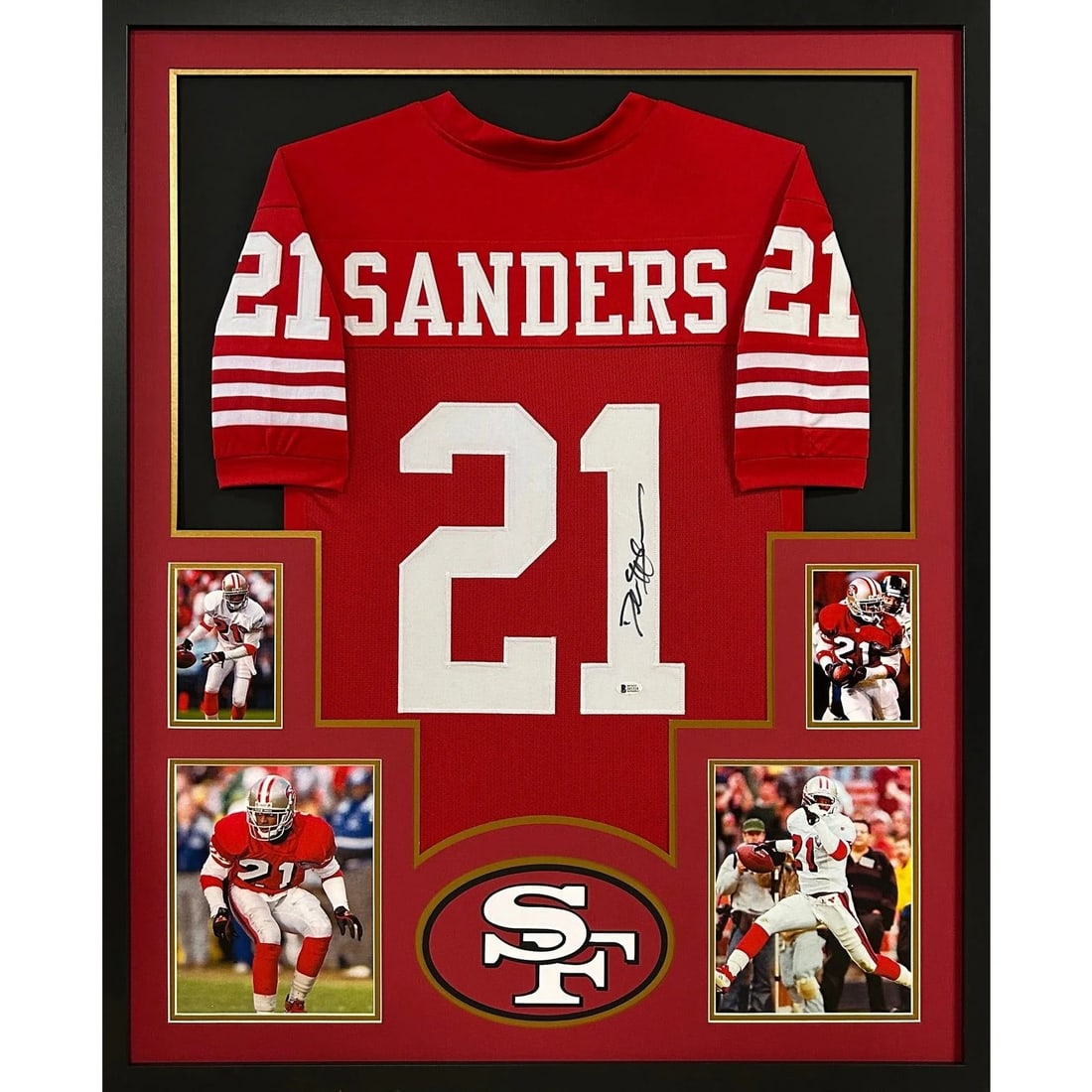 Framed Deion Sanders 49ers Red Autographed Jersey Beckett (1 of 3)