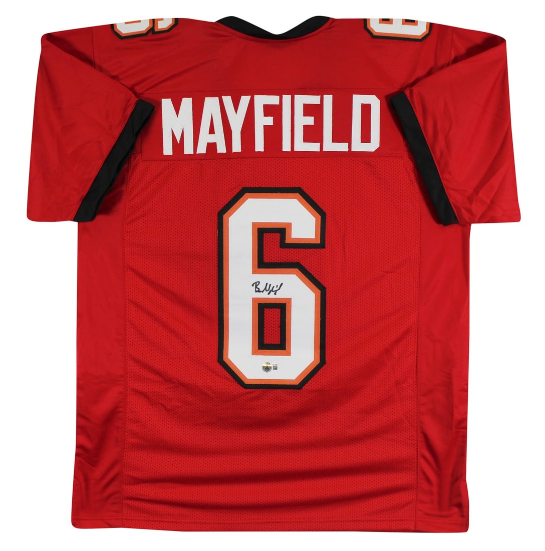 Baker Mayfield Autographed Red Pro Style Jersey BAS Witnessed (1 of 3)
