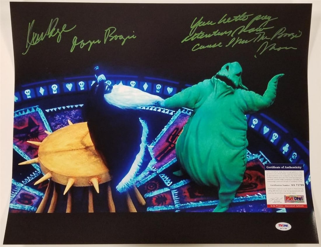 Nightmare Before Christmas 16x20 Photo Signed by Ken Page as Oogie Boogie PSA: Nightmare Before Christmas 16x20 Photo Signed by Ken Page as Oogie Boogie PSA This original 16x20 photograph from Nightmare Before Christmas features a quote and the signature of Ken Page, known for v
