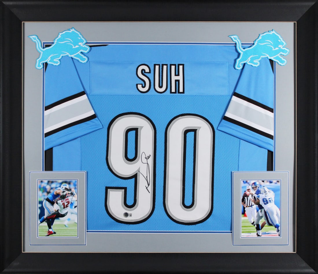 Ndamukong Suh Signed Blue Pro Style Framed Jersey BAS Witnessed Detroit Lions (1 of 2)