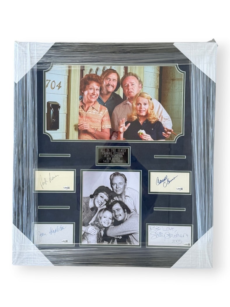 Framed All In The Family cast cut autographs JSA Carroll O'Connor and 3 others (1 of 4)