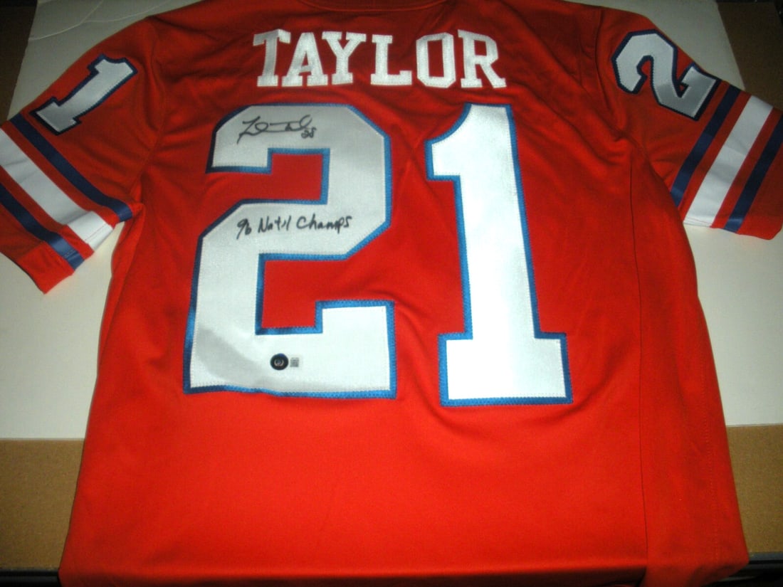 FRED TAYLOR Signed Florida Gators Jumpman Jersey with Beckett COA: FRED TAYLOR Signed Florida Gators Jumpman Jersey with Beckett COA This official licensed Jumpman jersey is a must-have for any Florida Gators fan. Authentically signed by Fred Taylor, this jersey show