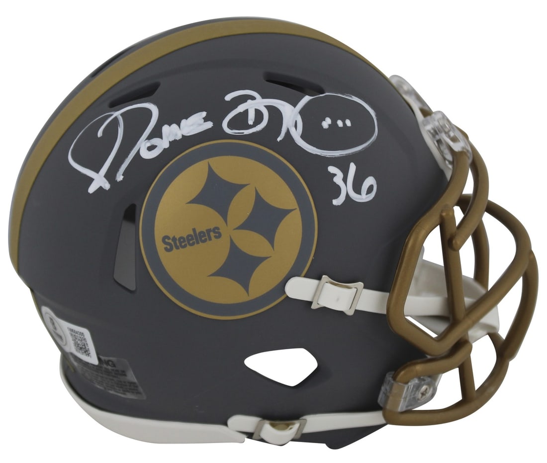 Jerome Bettis signed Steelers slate speed mini helmet Beckett witnessed (1 of 2)
