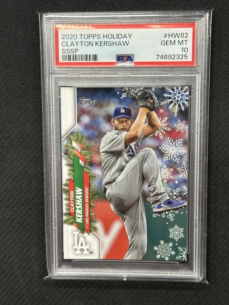 Clayton Kershaw 2020 Topps Holiday SSSP PSA 10 Baseball Card Dodgers: Clayton Kershaw 2020 Topps Holiday SSSP PSA 10 Baseball Card Dodgers This 2020 Topps Holiday SSSP Variation baseball card features Clayton Kershaw, a star pitcher for the Los Angeles Dodgers. Graded b