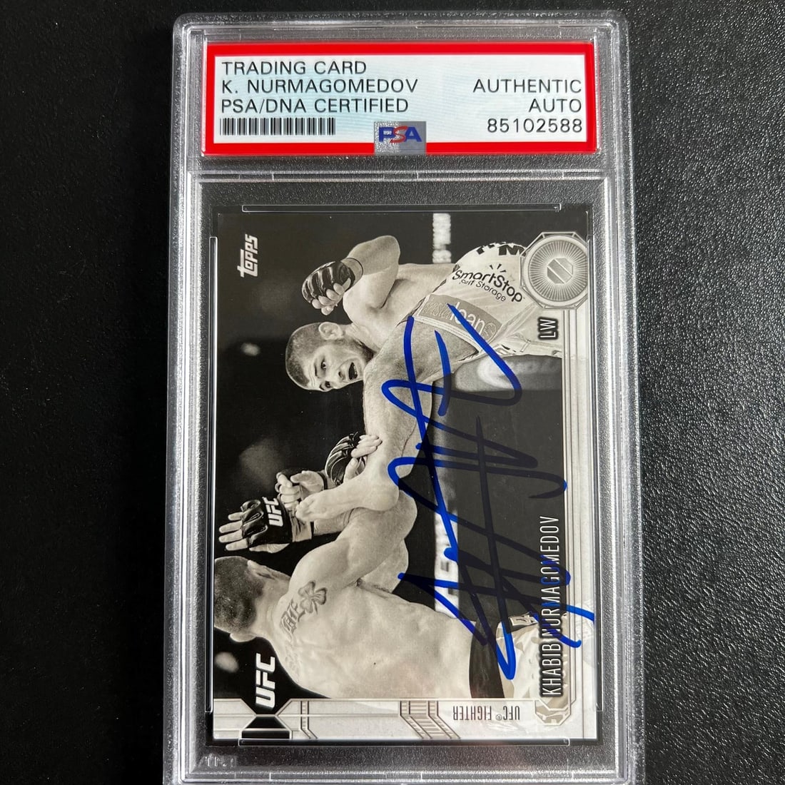 2015 UFC Topps #152 Khabib Nurmagomedov Signed Card PSA Authenticated: 2015 UFC Topps #152 Khabib Nurmagomedov Signed Card PSA Authenticated This is a 2015 UFC Topps #152 trading card featuring the signature of renowned Mixed Martial Arts fighter Khabib Nurmagomedov. The