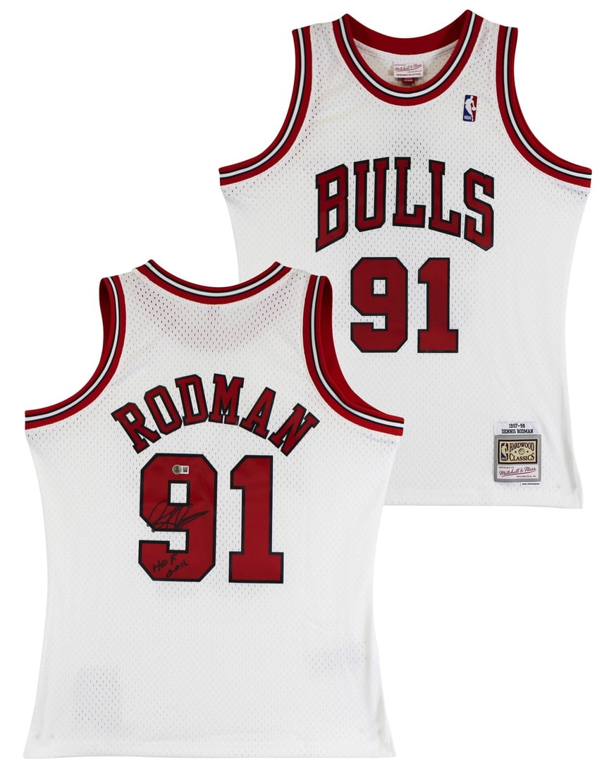 Dennis Rodman Signed Bulls HOF 2011 Jersey with BAS Authentication: Dennis Rodman Signed Bulls HOF 2011 Jersey with BAS Authentication Celebrate the legacy of Dennis Rodman with this authentic Chicago Bulls jersey, personally signed by the Hall of Famer himself. This 