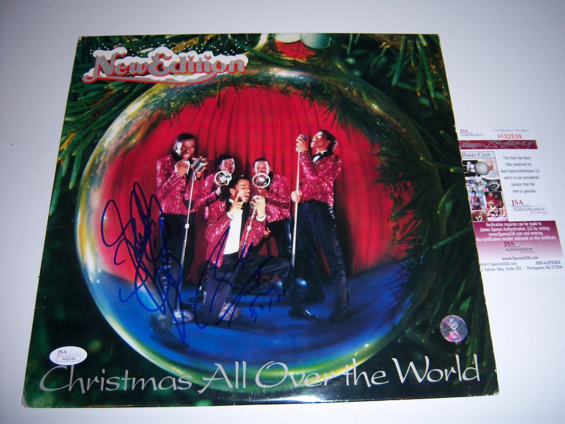 Signed New Edition LP Record JSA COA Christmas All Over the World (1 of 1)