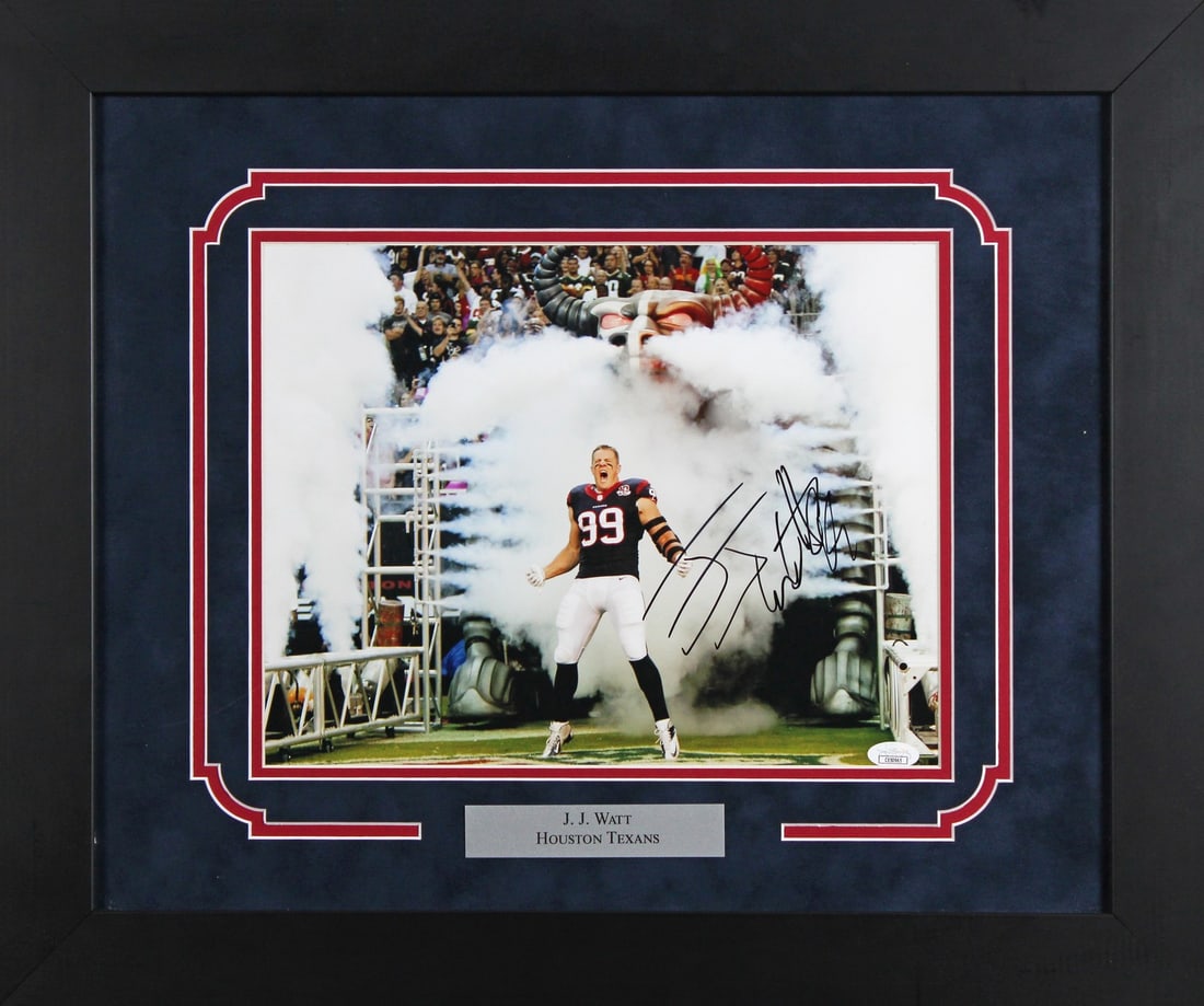 Framed 11x14 J.J. Watt signed Houston Texans photo JSA COA: Framed 11x14 J.J. Watt signed Houston Texans photo JSA COA Authentic signed framed photo of J.J. Watt from the Houston Texans. This original 11x14 photo is autographed by J.J. Watt and comes with JSA