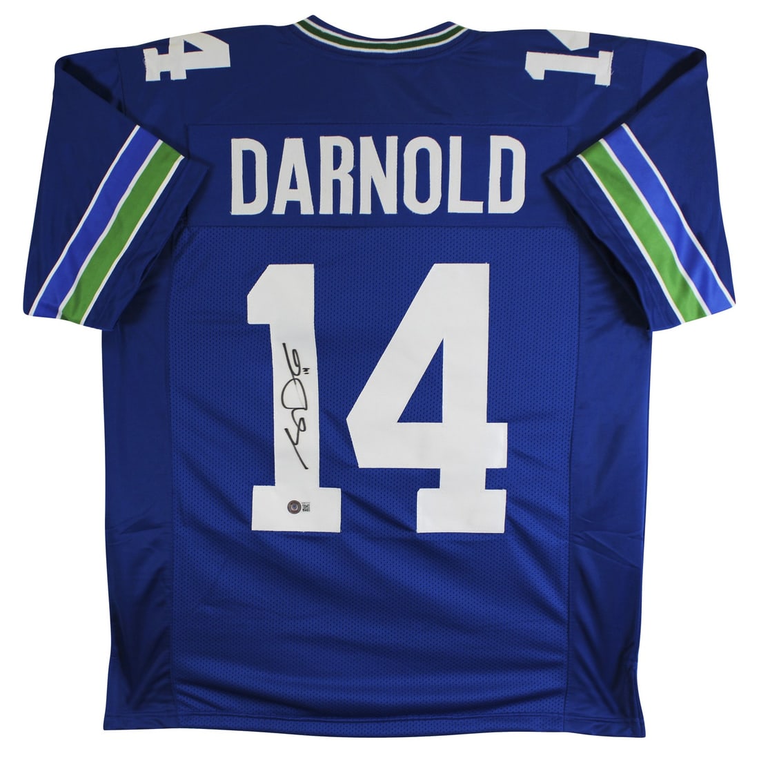 Sam Darnold signed Seahawks throwback blue jersey Beckett witnessed: Sam Darnold signed Seahawks throwback blue jersey Beckett witnessed Authentic Sam Darnold signed throwback blue pro style jersey. This pre-owned, custom-stitched non-branded jersey is a BAS Witnessed 